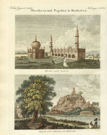 Mosques and pagodas in Hindustan od German School, (19th century)