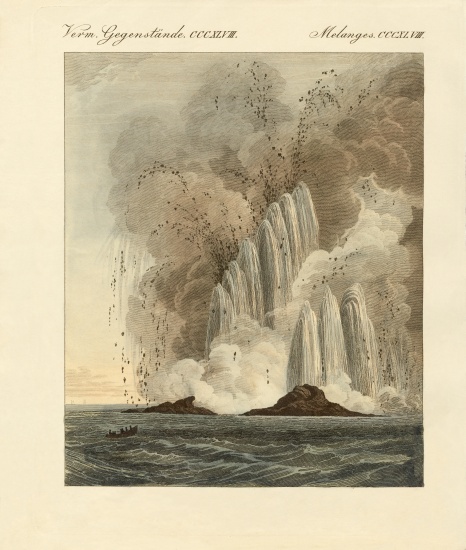 The new volcanic island on the Mediterranean Sea od German School, (19th century)