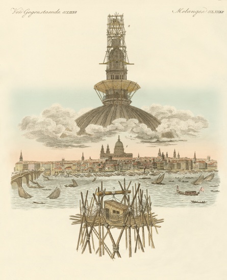 The structure on the top of St. Pauls cathedral for the panorama of London od German School, (19th century)