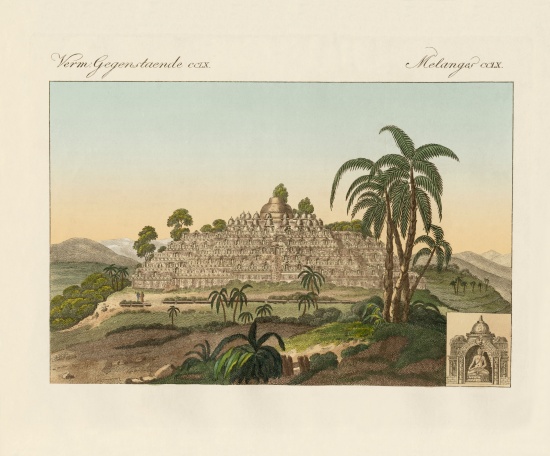 The temple of Buddha of Borobudur in Java od German School, (19th century)