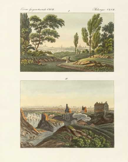 Two views of Paris od German School, (19th century)