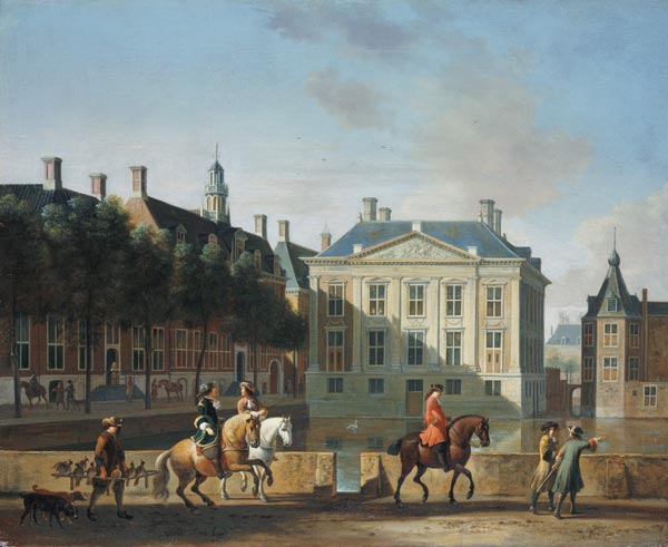 The Mauritshuis from the Langevijverburg, the Hague, with hawking party in the foreground od Gerrit Adriaensz Berckheyde