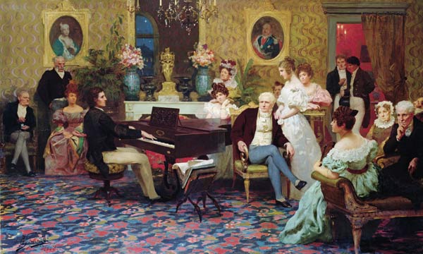 Chopin Playing the Piano in Prince Radziwill's Salon od G.I. Semiradski