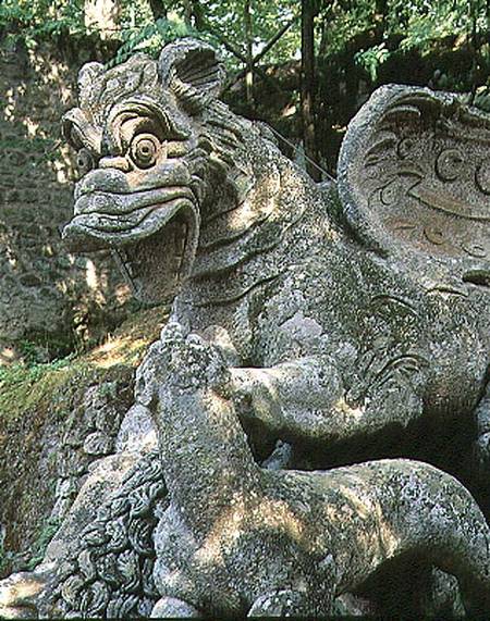 Dragon attacking lion, detail, sculpture from the Parco dei Mostri (Monster Park) gardens laid out b od Giacomo Barozzi  da Vignola