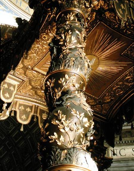 Barley sugar column from the Baldacchino with laurel leaves and putti chasing bees od Gianlorenzo Bernini