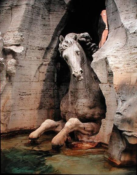 The Fountain of the Four Rivers, detail of a horse, 1648-51 (granite, marble & travertine) od Gianlorenzo Bernini