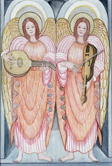 Two angels playing instruments, 1995 (w/c)  od  Gillian  Lawson