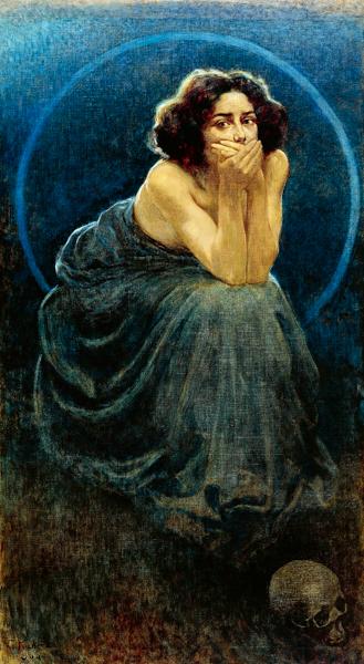 The Silence, 1900, painting by Giorgio Kienerk (1869-1948), part of the Human enigma triptych, oil o