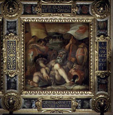 Allegory of the towns of San Gimignano and Colle Val d'Elsa from the ceiling of the Salone dei Cinqu od Giorgio Vasari