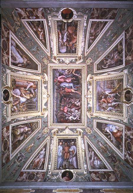 The ceiling of the Sala di Cosimo Il Vecchio showing Cosimo de' Medici (1389-1464) returning from ex od Giorgio Vasari