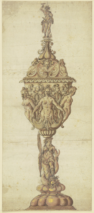 Figürlich verzierter Deckelportal mit bekrönender Bacchusstatuette od Giorgio Vasari
