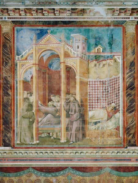 Der hl. Franziskus erscheint dem Bruder Augustinus und dem Bischof von Assisi od Giotto (di Bondone)
