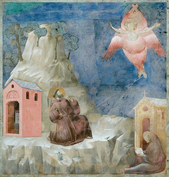 Die Stigmatisation des hl. Franziskus auf dem Berg La Verna od Giotto (di Bondone)