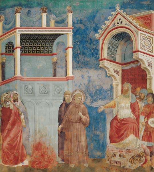The Trial by Fire, St. Francis offers to walk through fire, to convert the Sultan of Egypt in 1219 od Giotto (di Bondone)