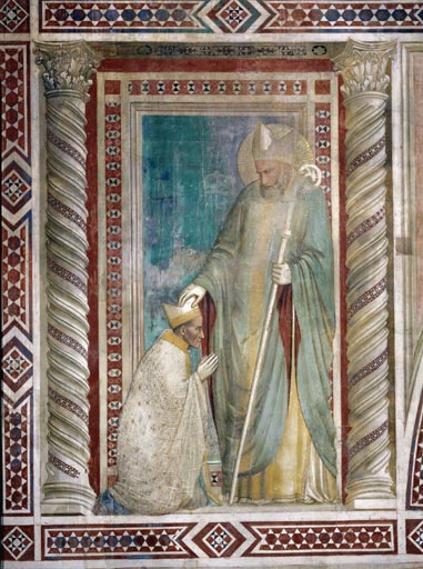 Der hl. Rufinus setzt dem Bischof Teobaldo Pontano die Mitra auf das Haupt od Giotto (Schule)