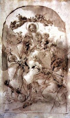 Virgin and Child with St. Dominic, St. Theresa and St. Coribian, c.1745 (brown wash over red chalk) od Giovanni Antonio Guardi