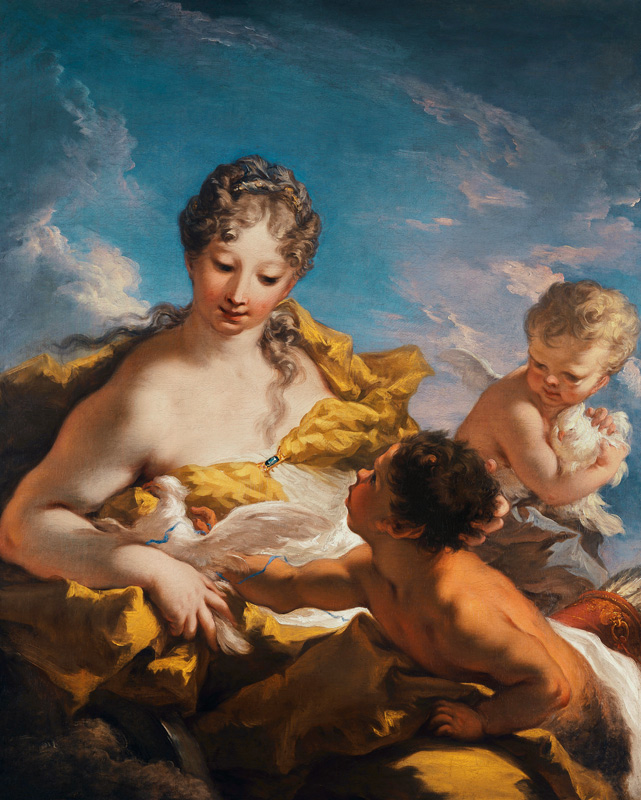 Venus and Cupid (oil on canvas) od Giovanni Antonio Pellegrini
