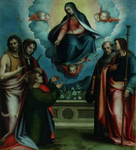 The Virgin of the Sacred Girdle with SS. Thomas, John the Baptist, Louis, John Gualberto and Joseph od Giovanni Antonio Sogliani