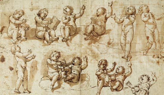 Studies of Putti (pen, ink, wash and chalk) - Detail od Giovanni Baglione