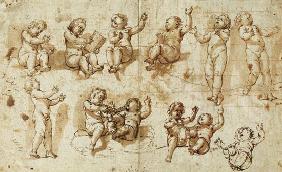 Studies of Putti (pen, ink, wash and chalk) - Detail
