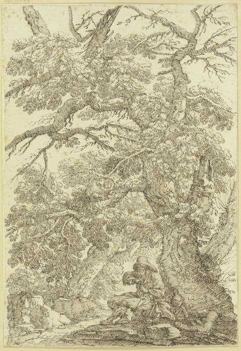 Unter Bäumen sitzt ein Bettler od Giovanni Battista Albani