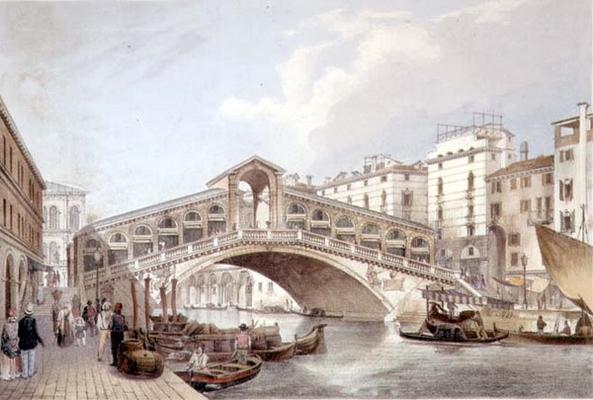 The Ponte di Rialto, Venice, engraved by Lefevre (litho) od Giovanni Battista Cecchini