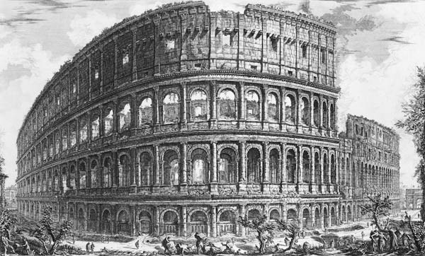 View of the Flavian Amphitheatre, known as the Colosseum from ''Vedute'', first published by  in 175 od Giovanni Battista Piranesi