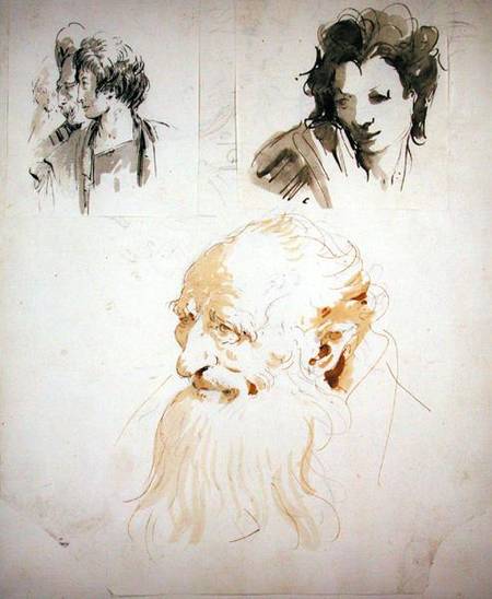 Three Studies of Heads (pen od Giovanni Battista Tiepolo