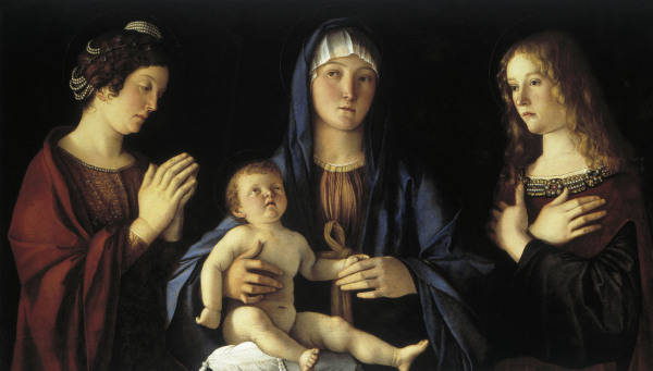 Bellini, Giovanni c.1430 - 1516. ''Mary with the Child and two Saints'', (Mary Magdalene and St.Cath od Giovanni Bellini