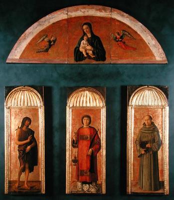 St. Lawrence between John the Baptist and St. Anthony of Padua, in the lunette Madonna and Child wit od Giovanni Bellini
