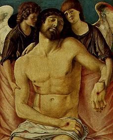 Dead Christ of two mourning angels supported. od Giovanni Bellini