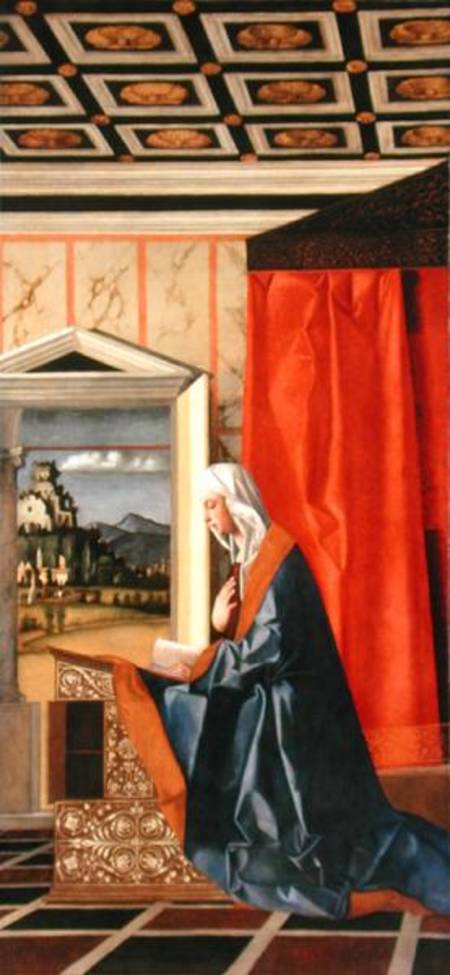 Virgin Mary, from The Annunciation diptych  (post-1998 restoration) od Giovanni Bellini