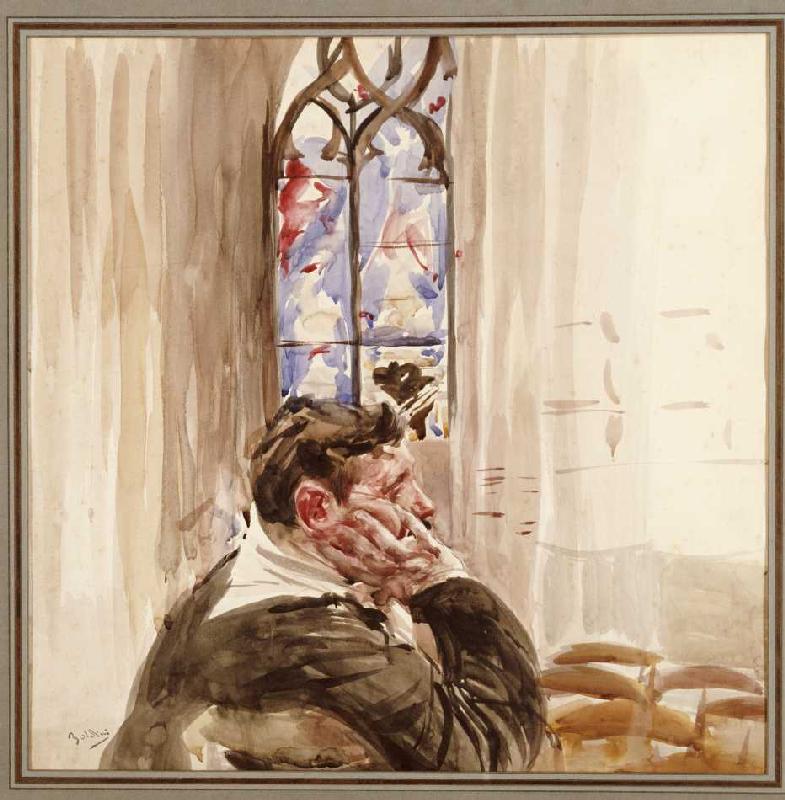 Bildnis eines Mann in der Kirche od Giovanni Boldini