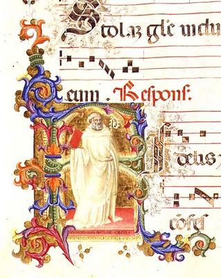 Ms 561 f.1r Historiated initial 'R' depicting St. Eligius, from a gradual from the Monastery of San od Giovanni Cimabue
