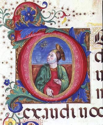 Ms 542 f.53r Historiated initial 'O' depicting a male saint from a psalter written by Don Appiano fr od Giovanni di Guiliano Boccardi