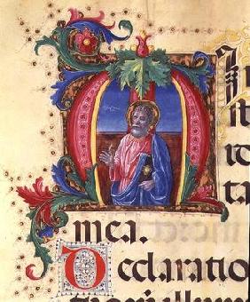 Ms 542 f.31r Historiated initial 'H' depicting a male saint from a psalter written by Don Appiano fr
