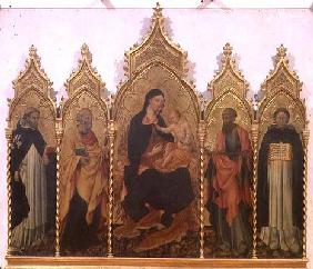 Madonna and Child with SS. Dominic, Peter, Paul and Thomas Aquinas, altarpiece, 1445 (tempera on pan