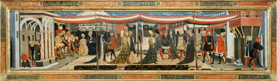Frontal from the Adimari Cassone depicting a wedding scene in front of the Baptistry od Giovanni di Ser Giovanni Scheggia