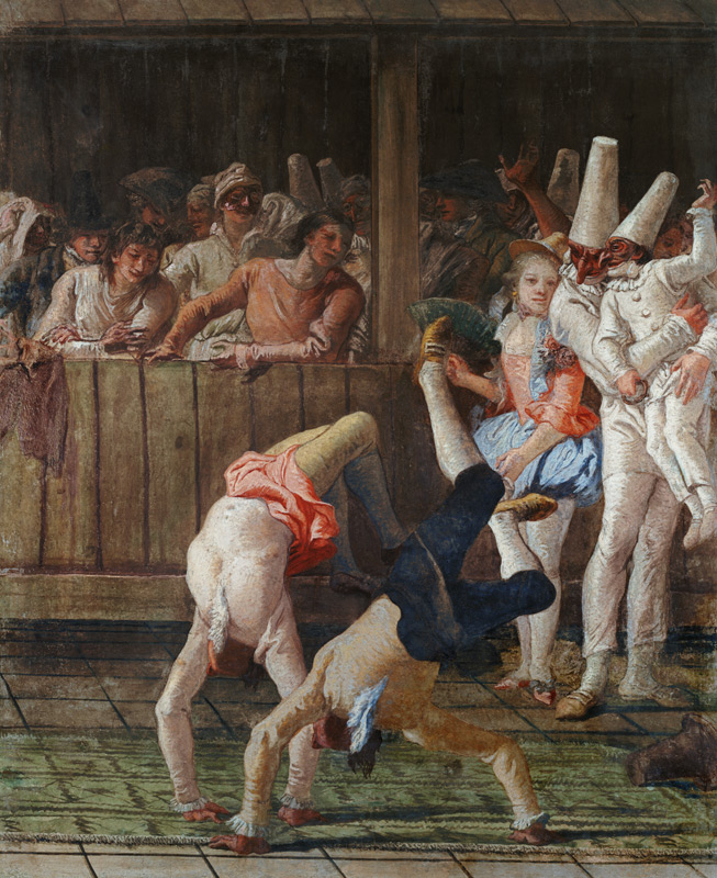 The travelling entertainers (Saltimbanchi, Colombina e Pulcinella) od Giovanni Domenico Tiepolo
