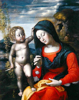 The Madonna Sewing (oil on canvas) od Giovanni Francesco Caroto