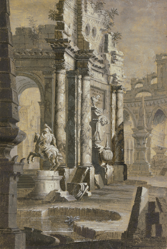 Reiterstandbild inmitten einer antiken Ruinenlandschaft od Giovanni Paolo Pannini