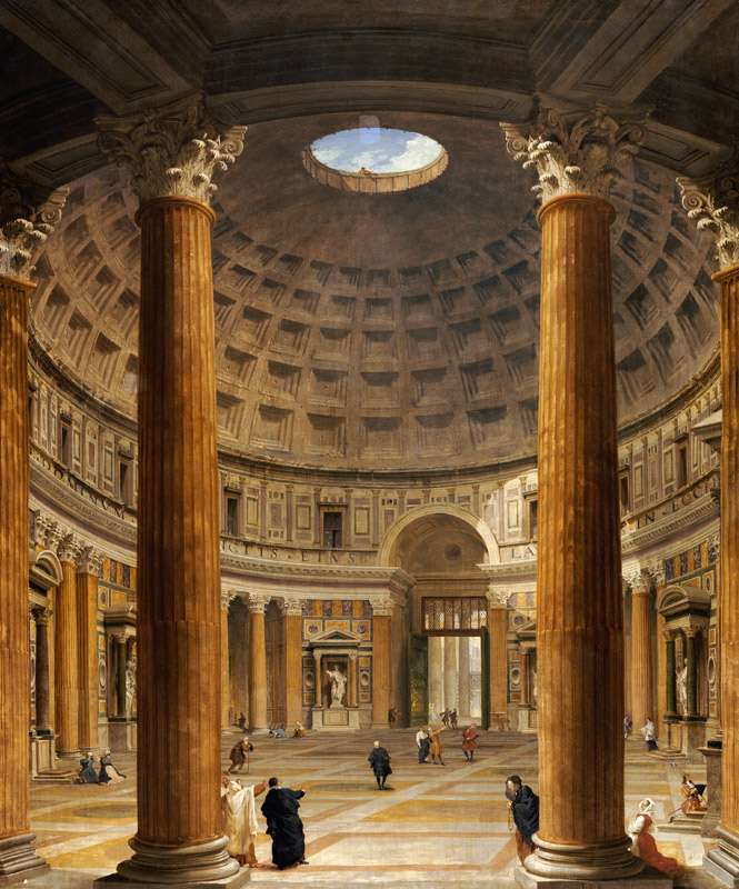 The Interior Of The Pantheon, Rome, Looking North From The Main Altar To The Entrance, The Piazza De od Giovanni Paolo Pannini