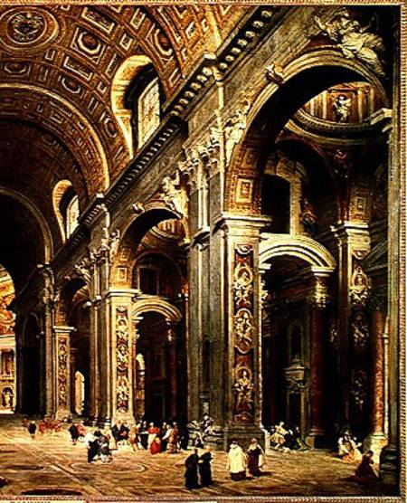 Cardinal Melchior de Polignac (1661-1742) Visiting St. Peter's in Rome  (detail) od Giovanni Paolo Pannini