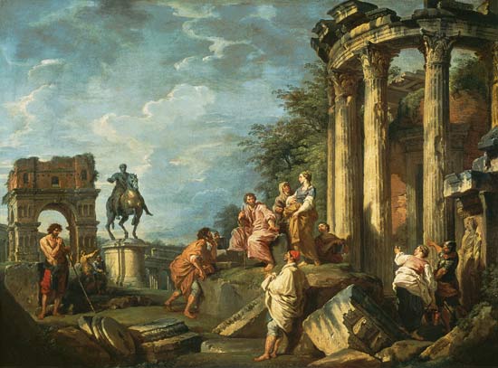 Peasants Amongst Roman Ruins od Giovanni Paolo Pannini