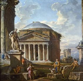 View of the Pantheon, the Farnese Hercules and other Roman Ruins
