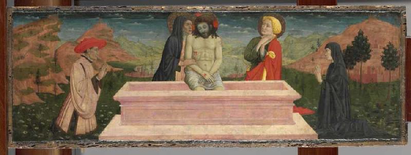 Imago pietatis mit Maria und Johannes und einem Stifterpaar. od Giovanni Francesco da Rimini