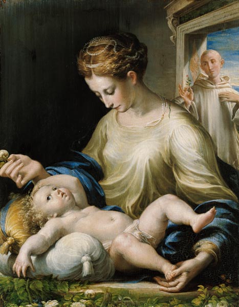 Maria with the child and St. Bruno. od Girolamo Mazzola Bedoli