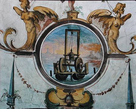Large pontoon with a device to thrust stakes into the sea-bed, Stanza della Mattematica od Giulio Parigi