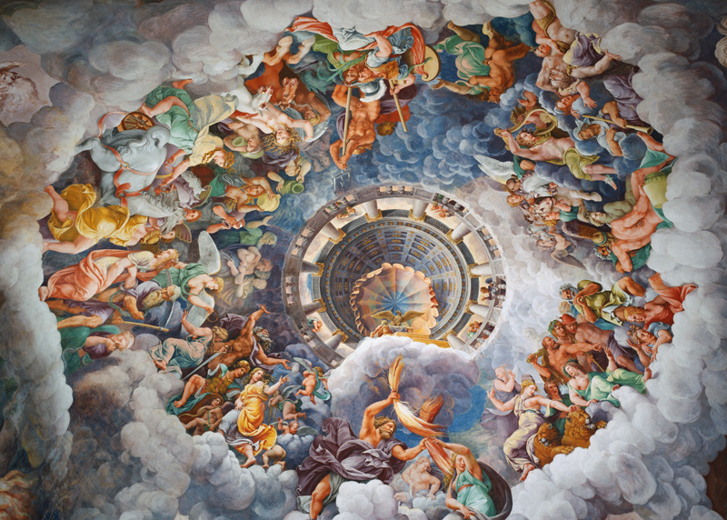 The Gods of Olympus, trompe l'oeil ceiling from the Sala dei Giganti od Giulio Romano