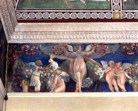 Frieze from the 'Camera con Fregio di Amorini' (Chamber of the Cupid Frieze) detail of two cupids, o od Giulio Romano